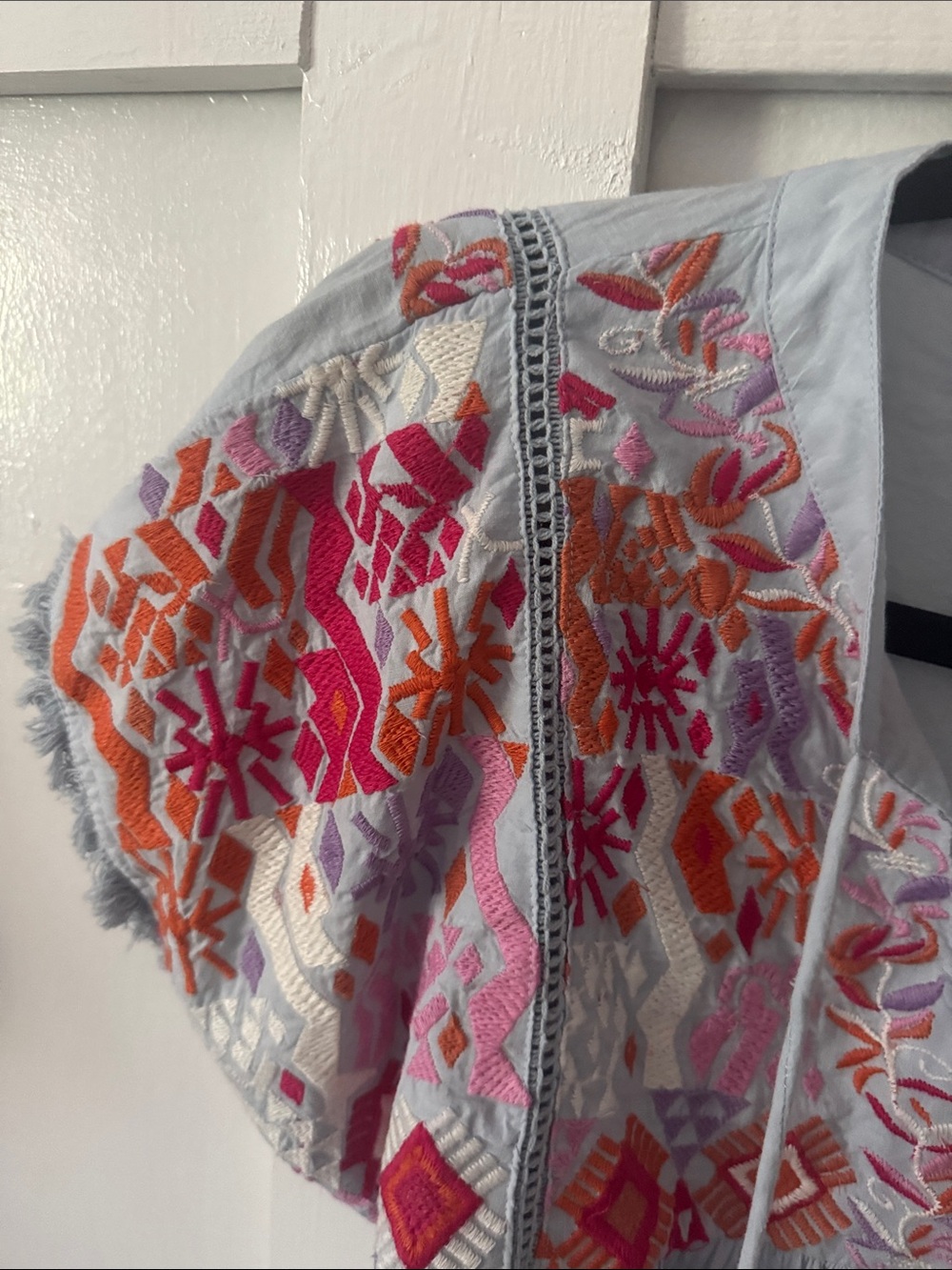 THML Light Blue Embroidered Boho Top with Pink & Orange Accents - Picture 3 of 7